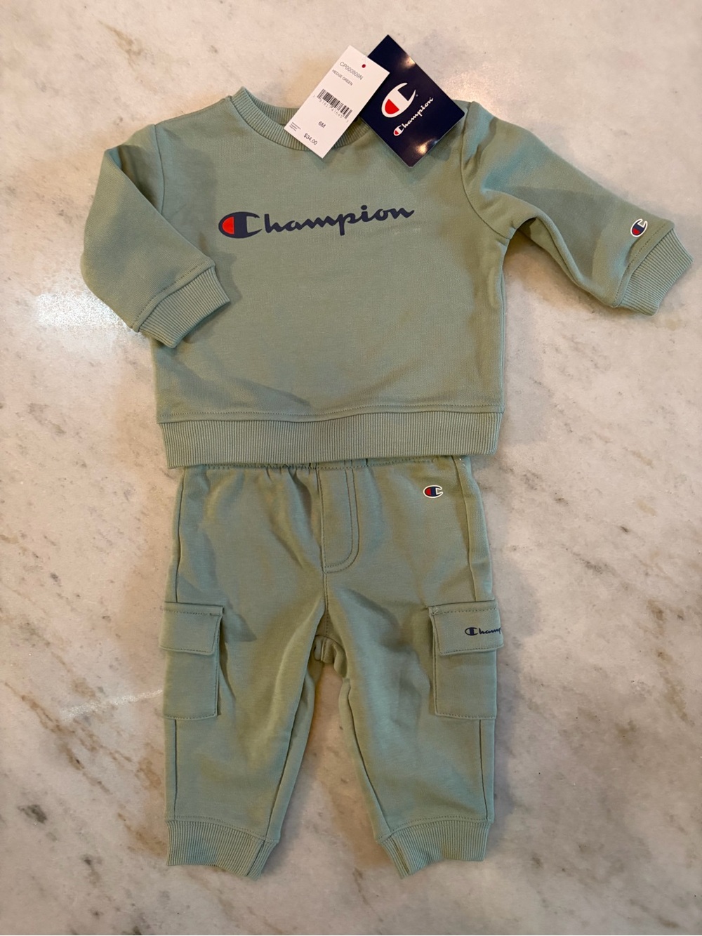 Champion Kids Sage Green Logo Sweatshirt & Cargo Joggers